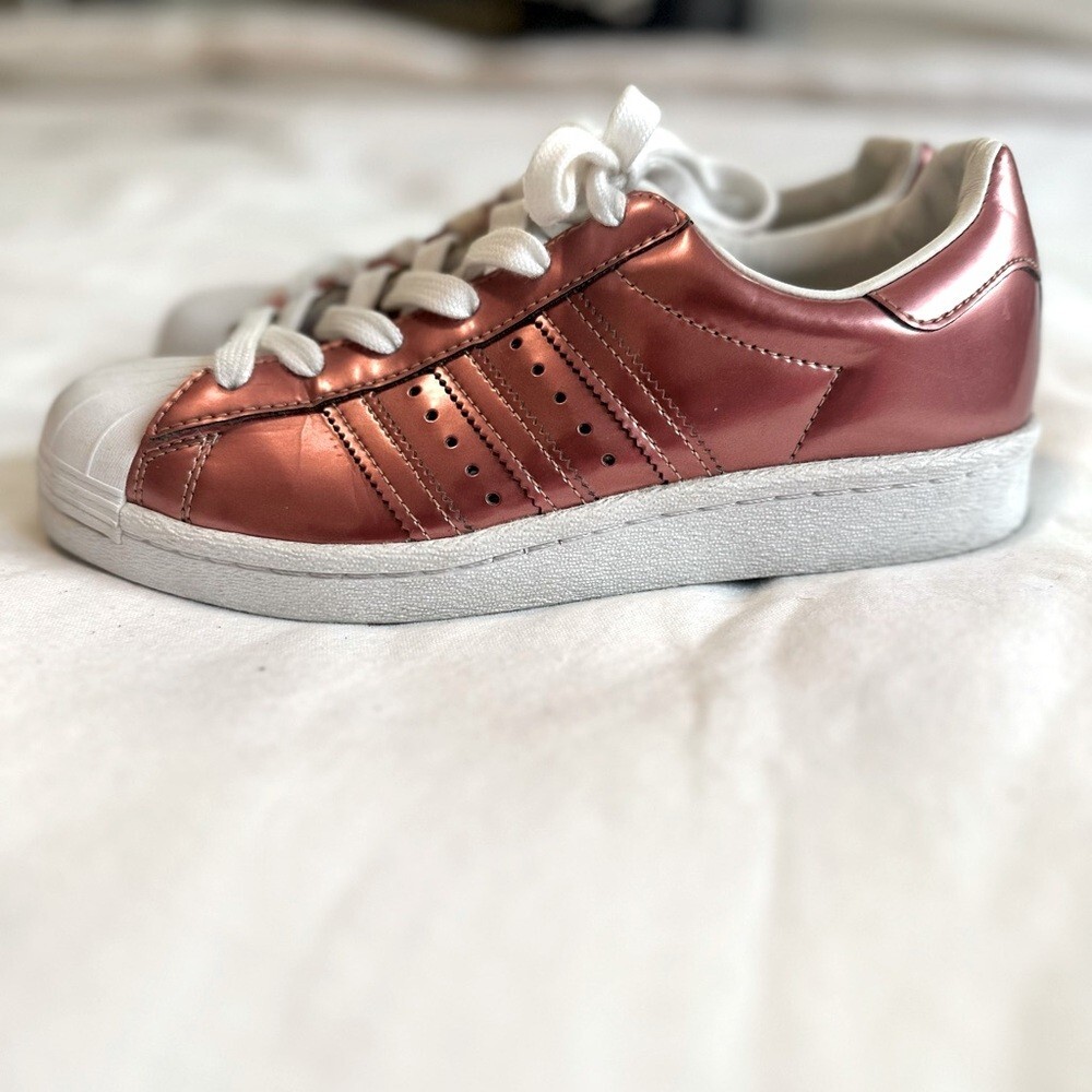 Adidas Women's Sneakers in Metallic Pink and White - 6.5 / Leather / Cap